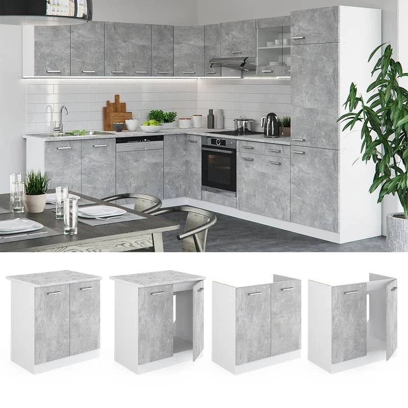 Meuble Sous évier R-Line Béton/blanc 4 Meuble Sous évier R-Line Béton/blanc – Image 2