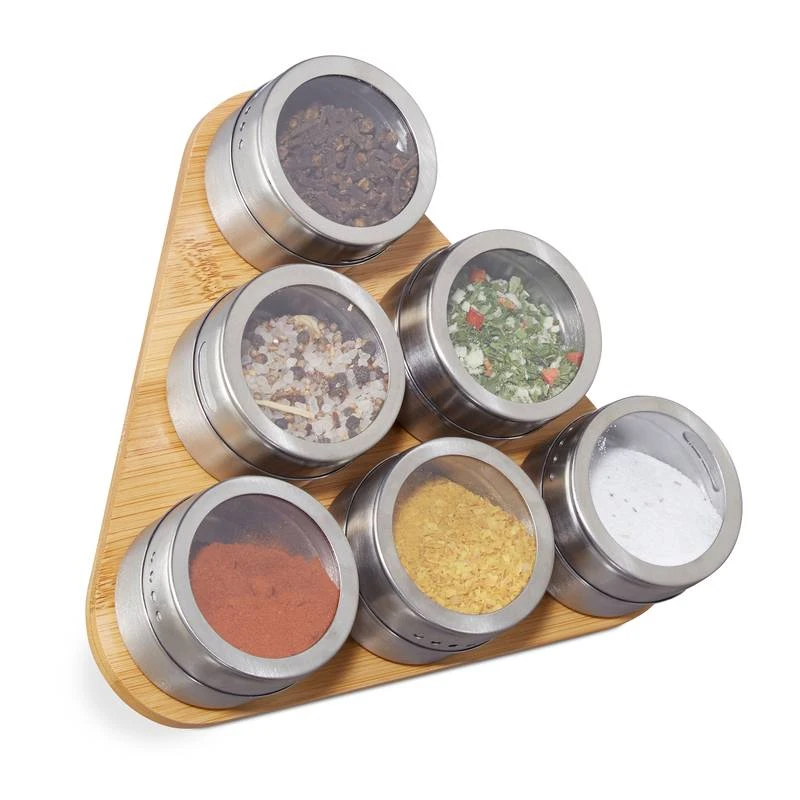 Étagère à épices Bambou 6 Pots Inox 3 Étagère à épices Bambou 6 Pots Inox