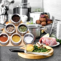 Étagère à épices Bambou 6 Pots Inox 14 Étagère à épices Bambou 6 Pots Inox -Cuisine Ustensiles Magasin 52fd91934b874bf78dfd305f116ef4c7