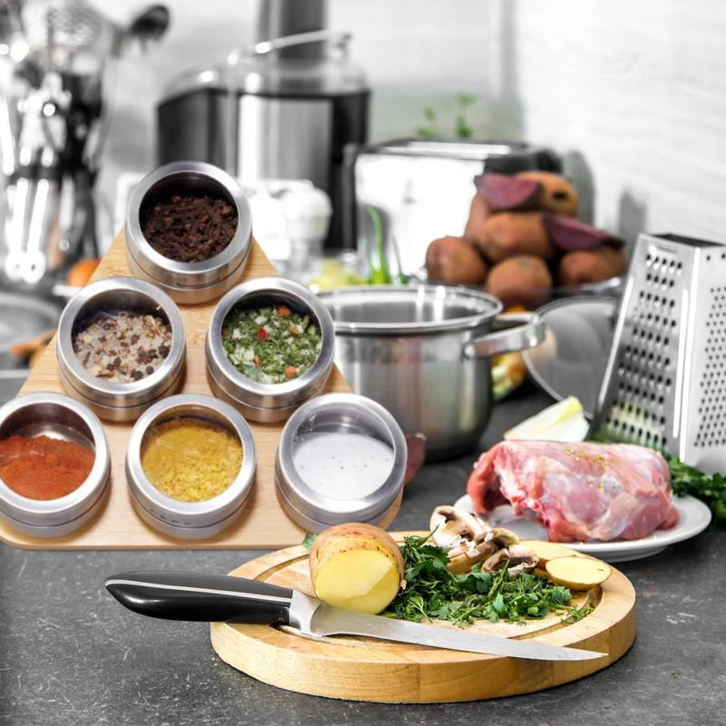 Étagère à épices Bambou 6 Pots Inox 6 Étagère à épices Bambou 6 Pots Inox – Image 4