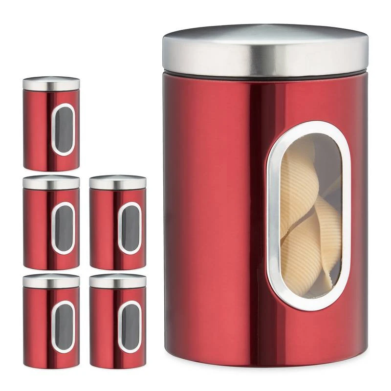 6x Bocaux En Métal Avec Fenêtre Rouge 3 6x Bocaux En Métal Avec Fenêtre Rouge