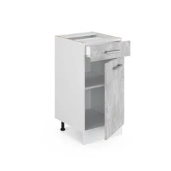 Meuble Bas R-Line 40cm Béton/blanc -Cuisine Ustensiles Magasin a5050ac8b63f417f91003fa3eddded96
