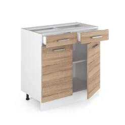 Meuble Bas R-Line 80cm Sonoma/blanc -Cuisine Ustensiles Magasin c5dfca04eac24c87a682cf1bd36c8128