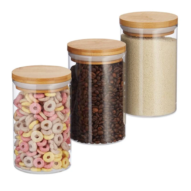 Jeu De 3 Pots De Stockage En Verre 800ml 3 Jeu De 3 Pots De Stockage En Verre 800ml
